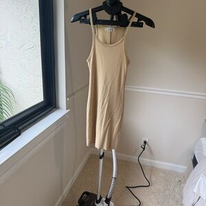 Eterne Tan Ribbed Tank Mini Dress